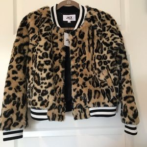 Faux Fur Leopard Bomber Jacket
